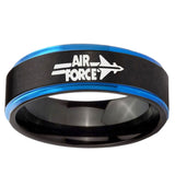 5mm Blue Step Edge Black Air Force Tungsten Carbide Laser Engraved Ring