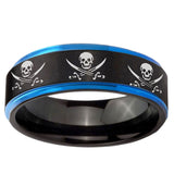 5mm Multiple Skull Pirate Blue Step Edge Black Tungsten Engagement Ring