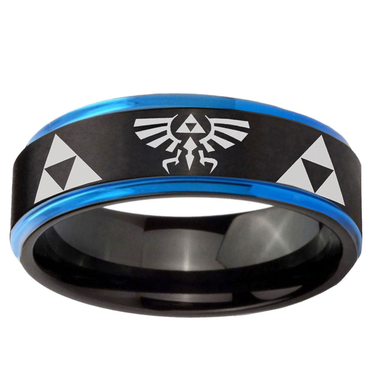 5mm Legend of Zelda Blue Step Edge Black Tungsten Men's Ring