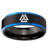 5mm Viking Symbol Blue Step Edge Black Tungsten Carbide Mens Ring