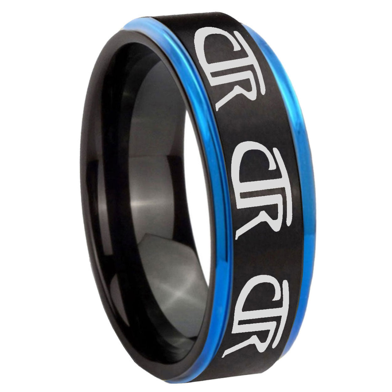 8mm Multiple CTR Blue Step Edge Black Tungsten Promised Ring