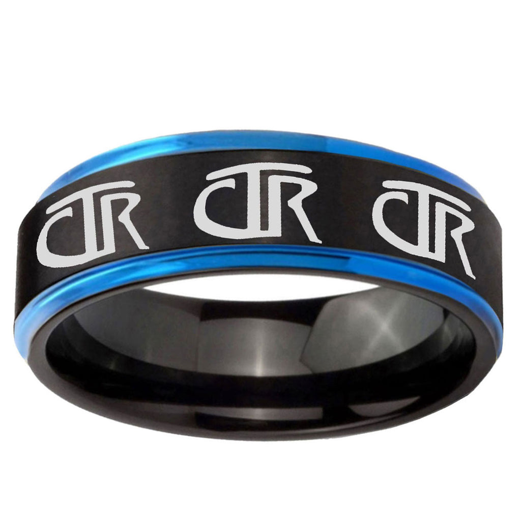 5mm Multiple CTR Blue Step Edge Black Tungsten Promised Ring