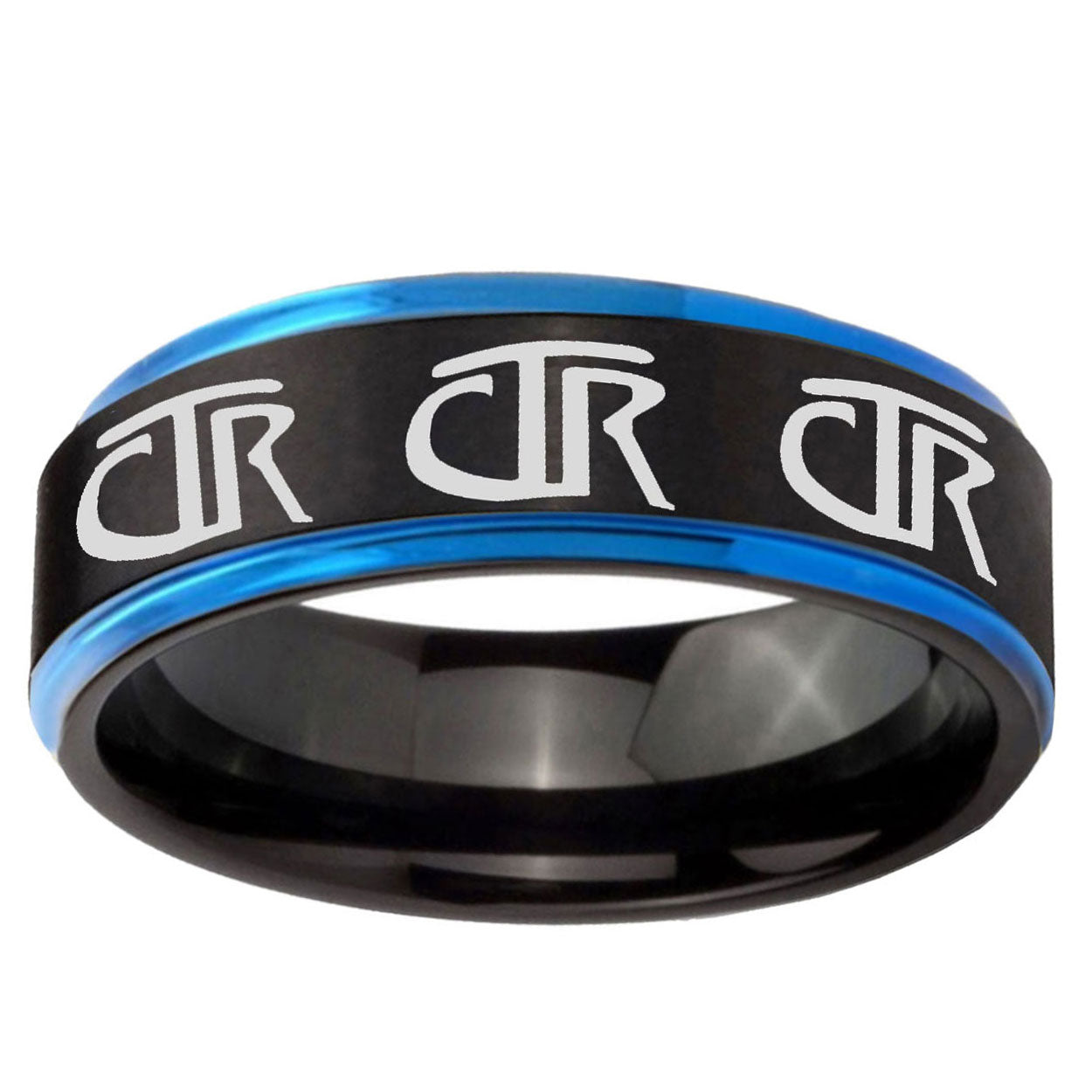5mm Multiple CTR Blue Step Edge Black Tungsten Promised Ring