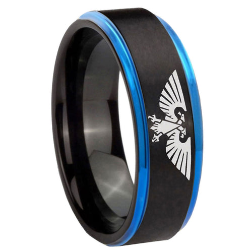 8mm Aquila Blue Step Edge Black Tungsten Men's Promise Ring