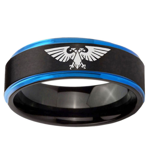5mm Aquila Blue Step Edge Black Tungsten Men's Promise Ring