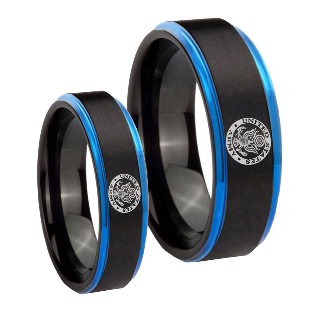 U.S. Army Blue Step Edges Tungsten Wedding Ring Set