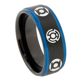 8mm Blue Green Lantern Step Edge Black Blue Personalized Tungsten Rings
