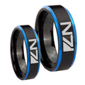 N7 Design Blue Step Edges Tungsten Bridal Set Rings