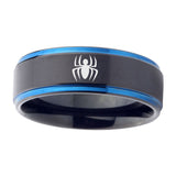 5, 8mm Spiderman Step Edge Black Blue Tungsten Mens Ring