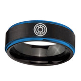5, 8mm Blue Lantern Step Edge Black Blue Mens Tungsten Rings