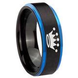 5, 8mm Crown Blue Step Edge Black Tungsten Carbide Mens Wedding Ring