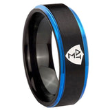 5, 8mm Greek CTR Blue Step Edge Black Tungsten Carbide Wedding Band Mens