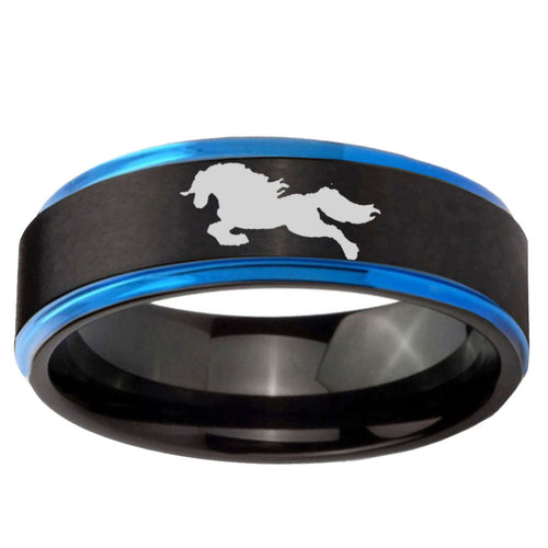 5mm Horse Blue Step Edge Black Tungsten Wedding Bands Ring