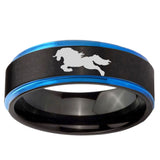 5mm Horse Blue Step Edge Black Tungsten Carbide Wedding Bands Ring