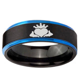 5mm Claddagh Design Blue Step Edge Black Tungsten Carbide Anniversary Ring