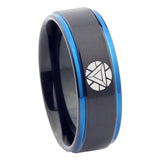 8mm Iron Man Art Reactor Step Edge Black Blue Steel Rings