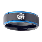 5, 8mm Iron Man Art Reactor Step Edge Black Blue Steel Rings