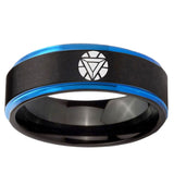 5mm Iron Man Art Reactor Blue Step Edge Black Tungsten Promised Ring