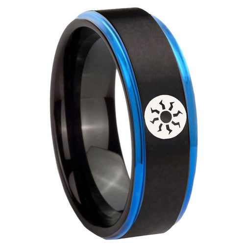 8mm Magic The Gathering Blue Step Edge Black Tungsten Ring