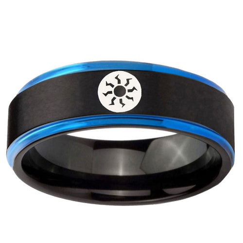 5mm Magic The Gathering Blue Step Edge Black Tungsten Ring