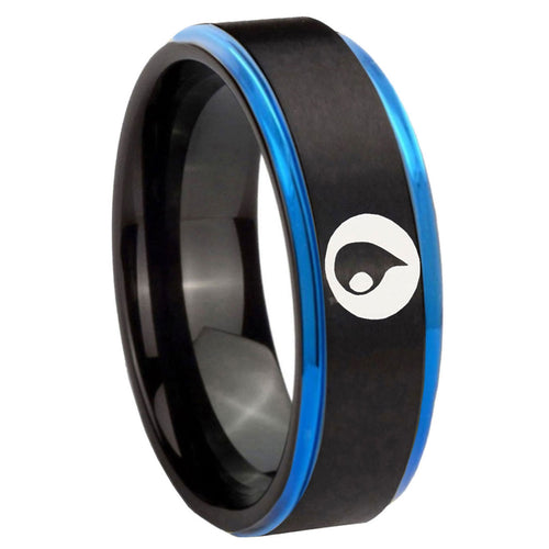 8mm Magic Gathering Blue Step Edge Black Tungsten Mens Ring