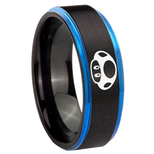 8mm Mario Mushroom Blue Step Edge Black Tungsten Band