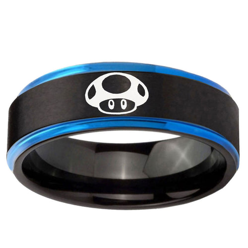 5mm Mario Mushroom Blue Step Edge Black Tungsten Band