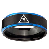 5mm Masonic Yod Blue Step Edge Black Tungsten Carbide Mens Engagement Band
