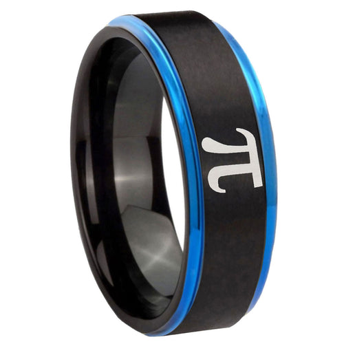 8mm Math Pi Blue Step Edge Black Tungsten Engagement Band