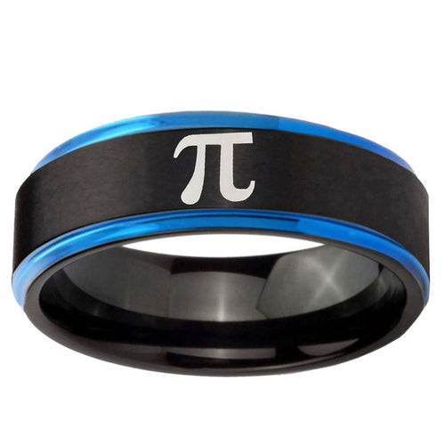 5mm Math Pi Blue Step Edge Black Tungsten Engagement Band
