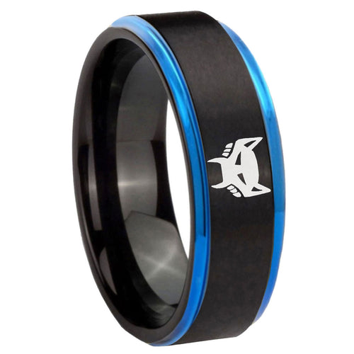 8mm Maximal Blue Step Edge Black Tungsten Engagement Ring