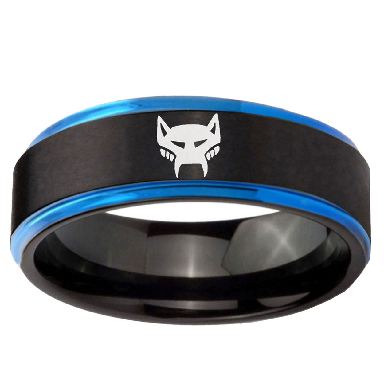5mm Maximal Blue Step Edge Black Tungsten Engagement Ring