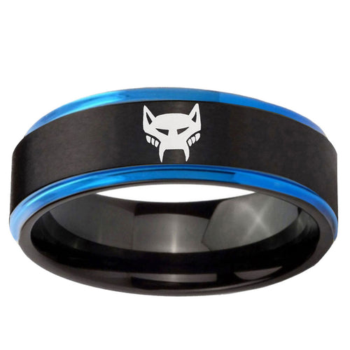5mm Maximal Blue Step Edge Black Tungsten Engagement Ring