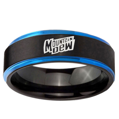 5mm Mountain Dew Blue Step Edge Black Tungsten Promised Ring