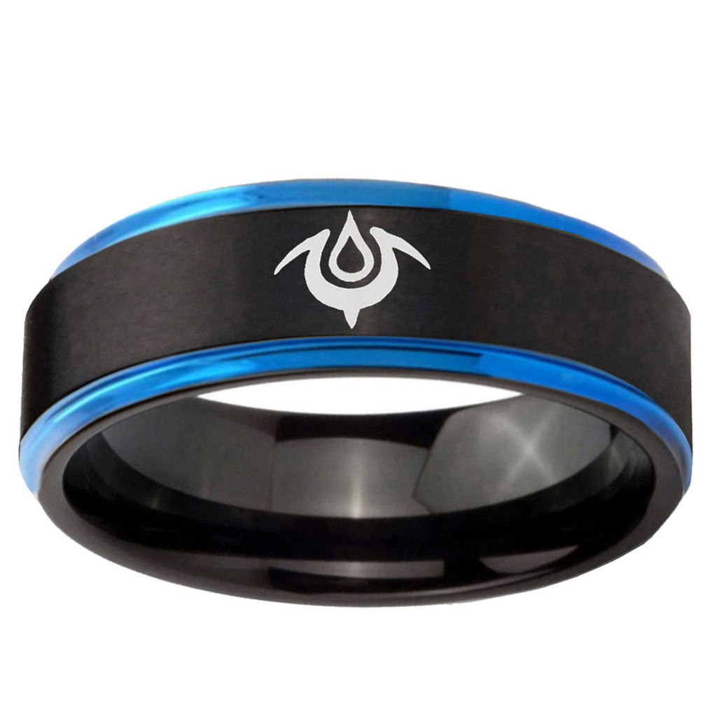 5mm Naga Blue Step Edge Black Tungsten Men's Promise Ring