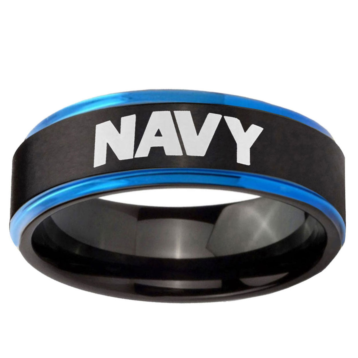 5mm Navy Blue Step Edge Black Tungsten Men's Wedding Band