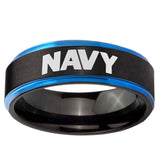 5mm Navy Blue Step Edge Black Tungsten Carbide Men's Wedding Band