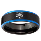 10mm Wolf Blue Step Edge Brushed Tungsten Ring