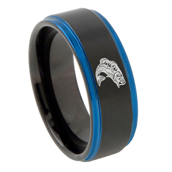 10mm-Fishing-Blue-Step-Edges-Brushed-Tungsten-Carbide-Mens-Promise-Ring