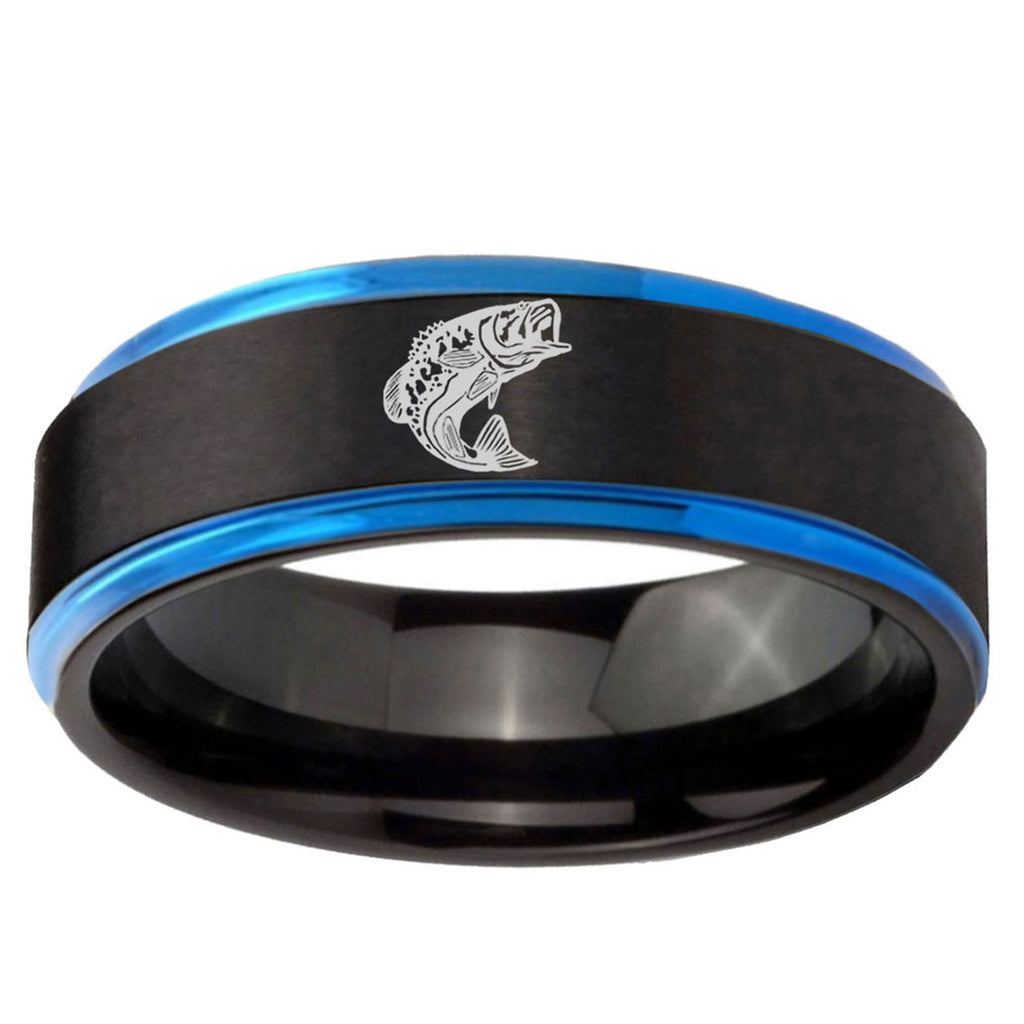 5mm Fishing Blue Step Edge Black Tungsten Promised Ring
