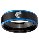 10mm Fishing Blue Step Edge Brushed Tungsten Ring