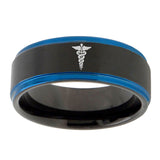 10mm-Medical-Symbol-Gold-Step-Edges-Brushed-Tungsten-Carbide-Mens-Promise-Ring