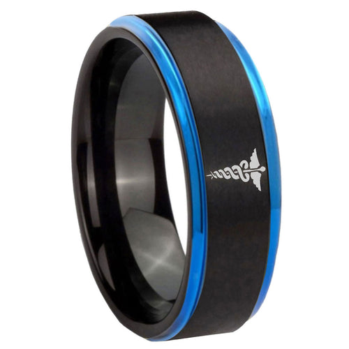10mm Medical Symbol Blue Step Edges Brushed Tungsten Carbide Mens Promise Ring