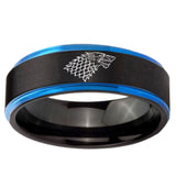 5mm Game Of Thrones House Stark Direwolf Blue Step Edge Black Tungsten Ring