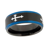 10mm-Christian-Cross-Religious-Blue-Step-Edges-Brushed-Tungsten-Carbide-Mens-Promise-Ring