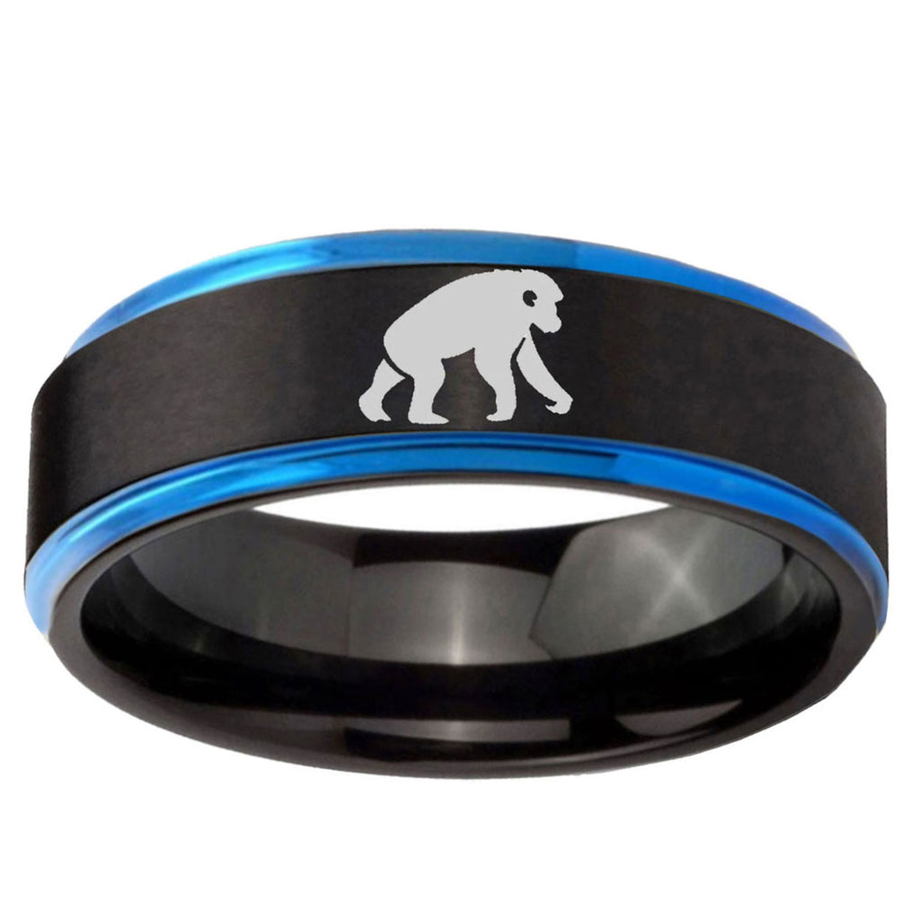 5mm Chimpanzee Blue Step Edge Black Tungsten Custom Ring