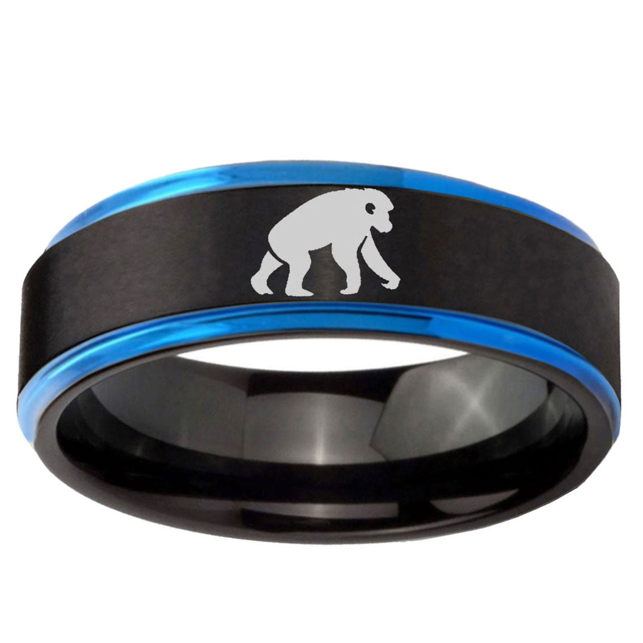 5mm Chimpanzee Blue Step Edge Black Tungsten Custom Ring