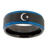 10mm-Crescent-Moon-Stars-Gold-Step-Edges-Brushed-Tungsten-Carbide-Mens-Promise-Ring