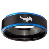 10mm Hammerhead Shark Blue Step Edge Brushed Tungsten Ring