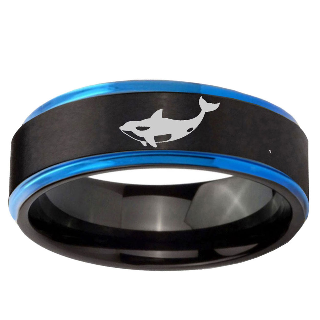 10mm Keller Whale Blue Step Edge Brushed Tungsten Ring
